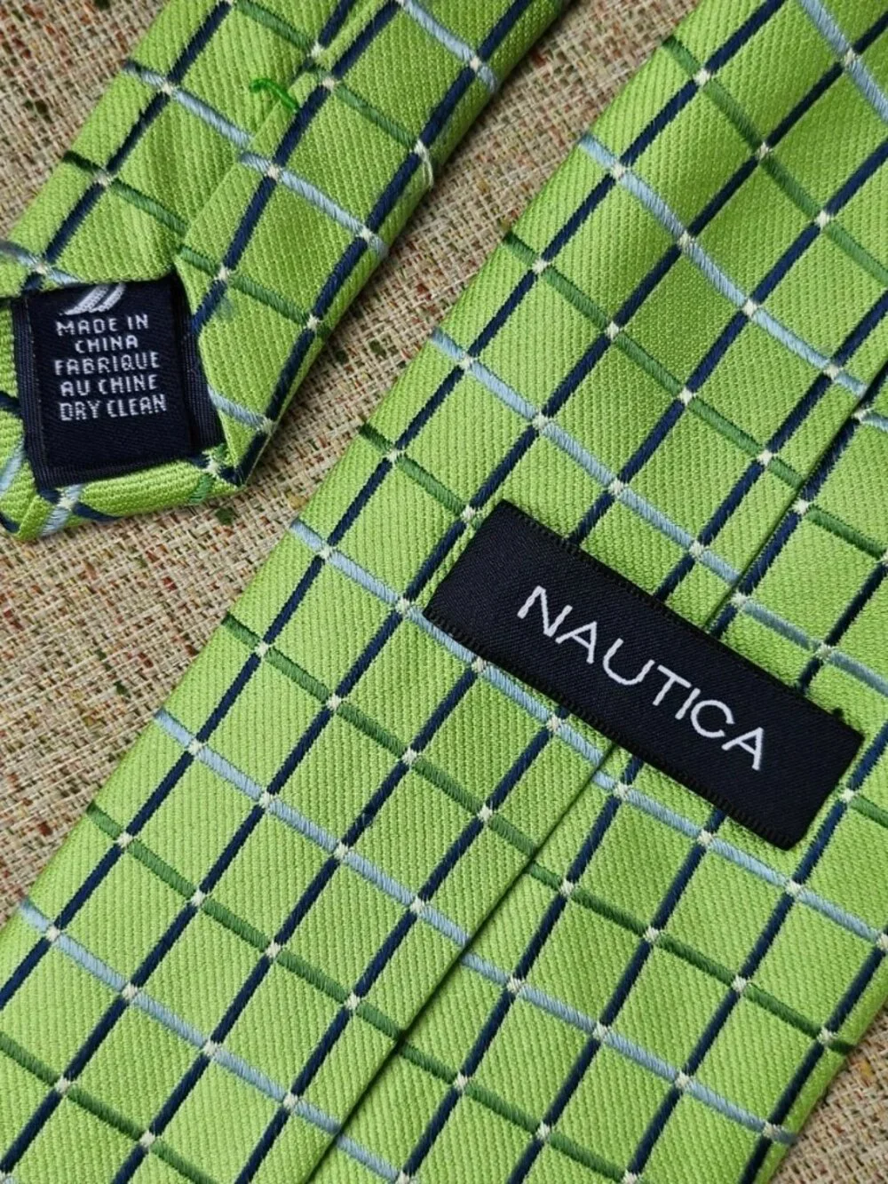 Vintage Nautica Men Tie Green Tone 100% Silk Necktie Classic Dress Tie
